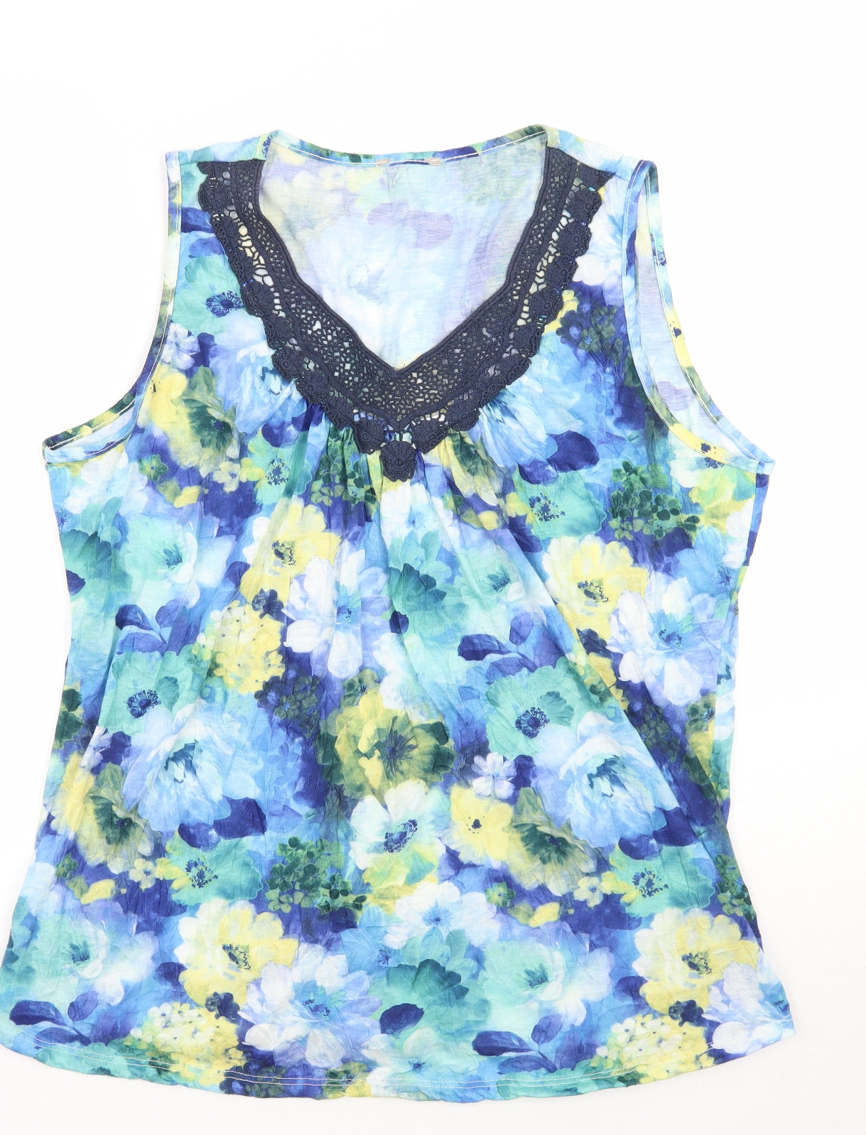 Soon Womens Blue Floral  Basic Tank Size 20