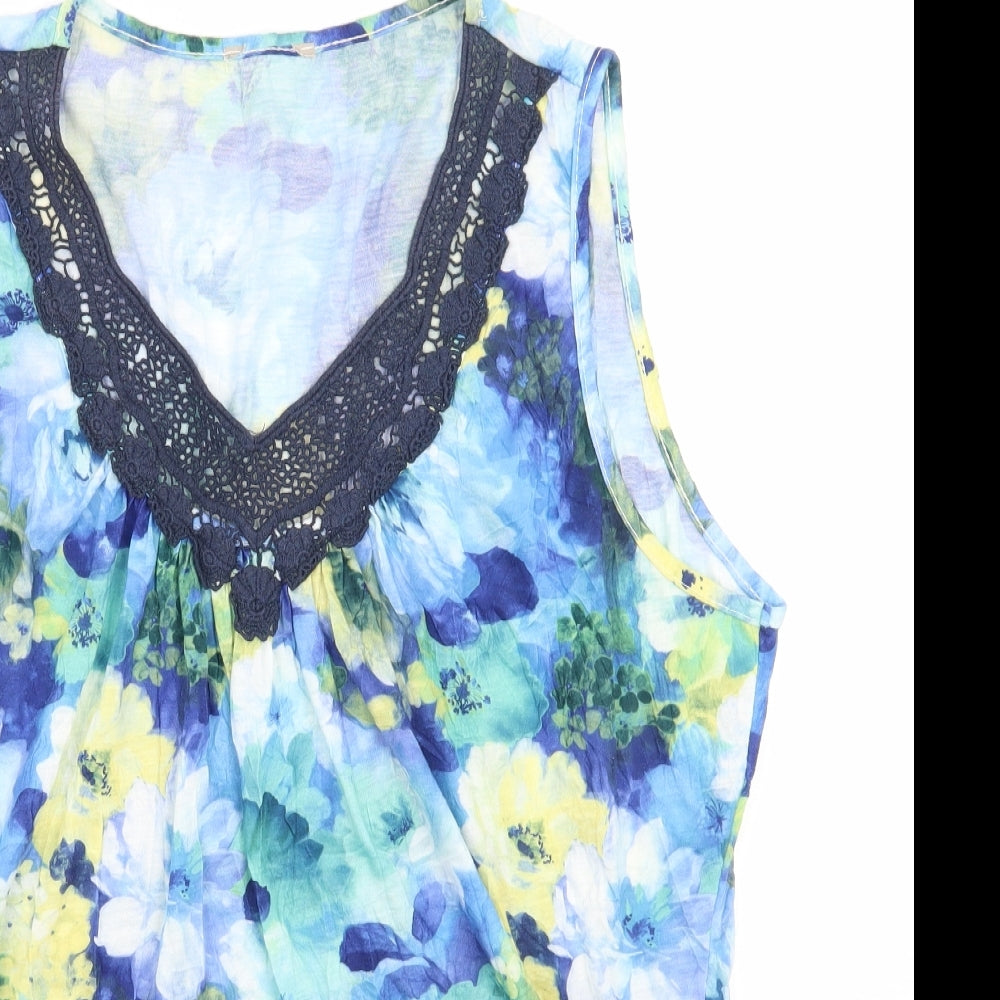 Soon Womens Blue Floral  Basic Tank Size 20