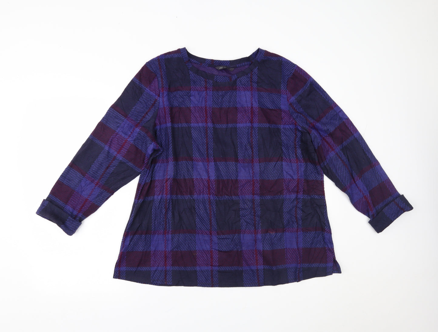 Marks and Spencer Womens Purple Plaid  Basic Blouse Size 20