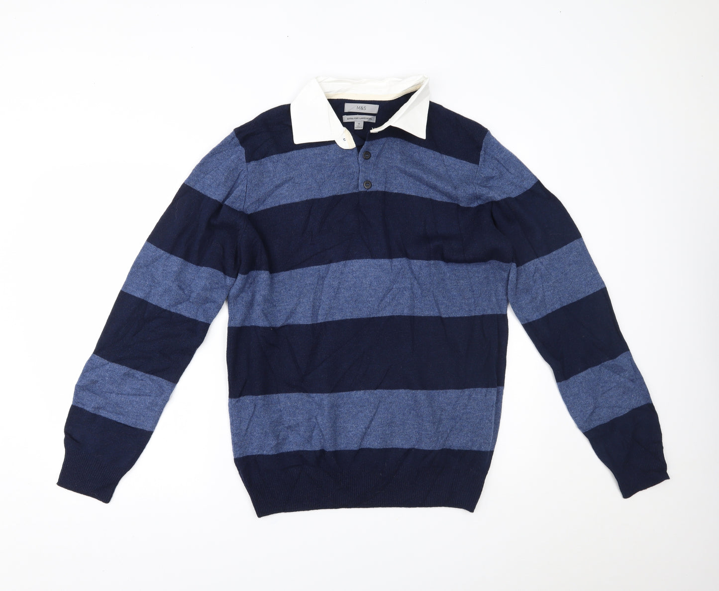 Marks and Spencer Mens Blue Striped  Pullover Jumper Size M