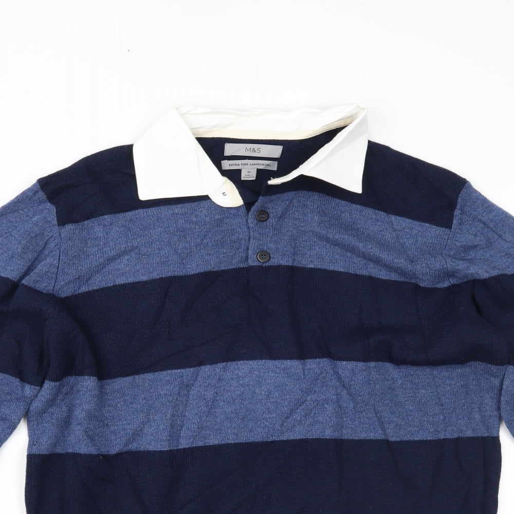Marks and Spencer Mens Blue Striped  Pullover Jumper Size M