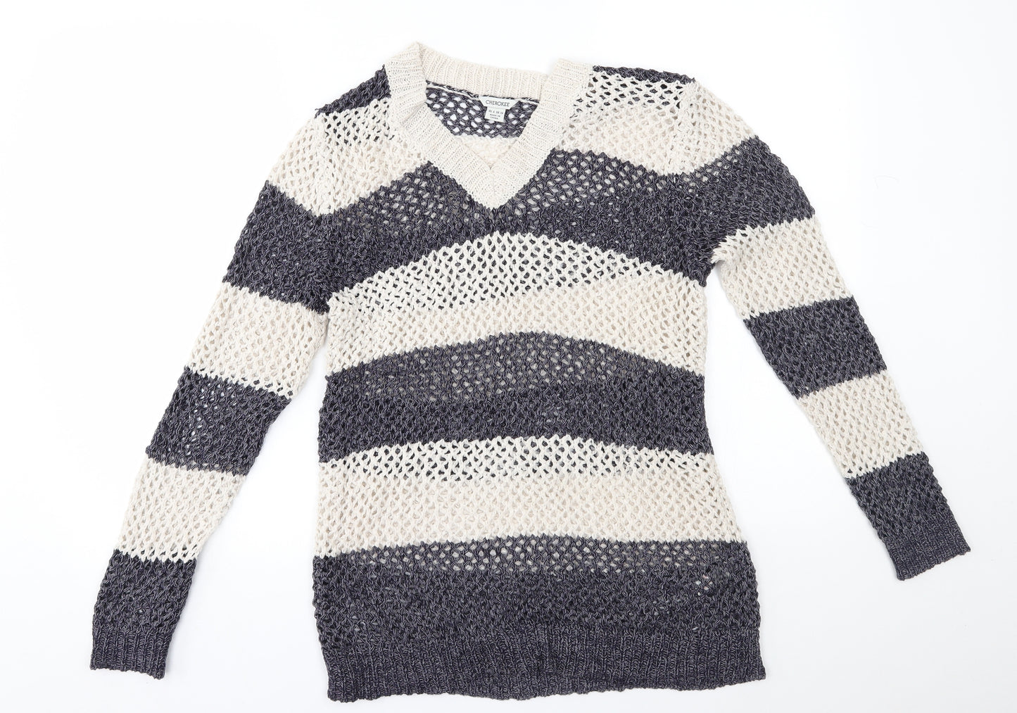 Cherokee Womens Grey Striped  Pullover Jumper Size 10