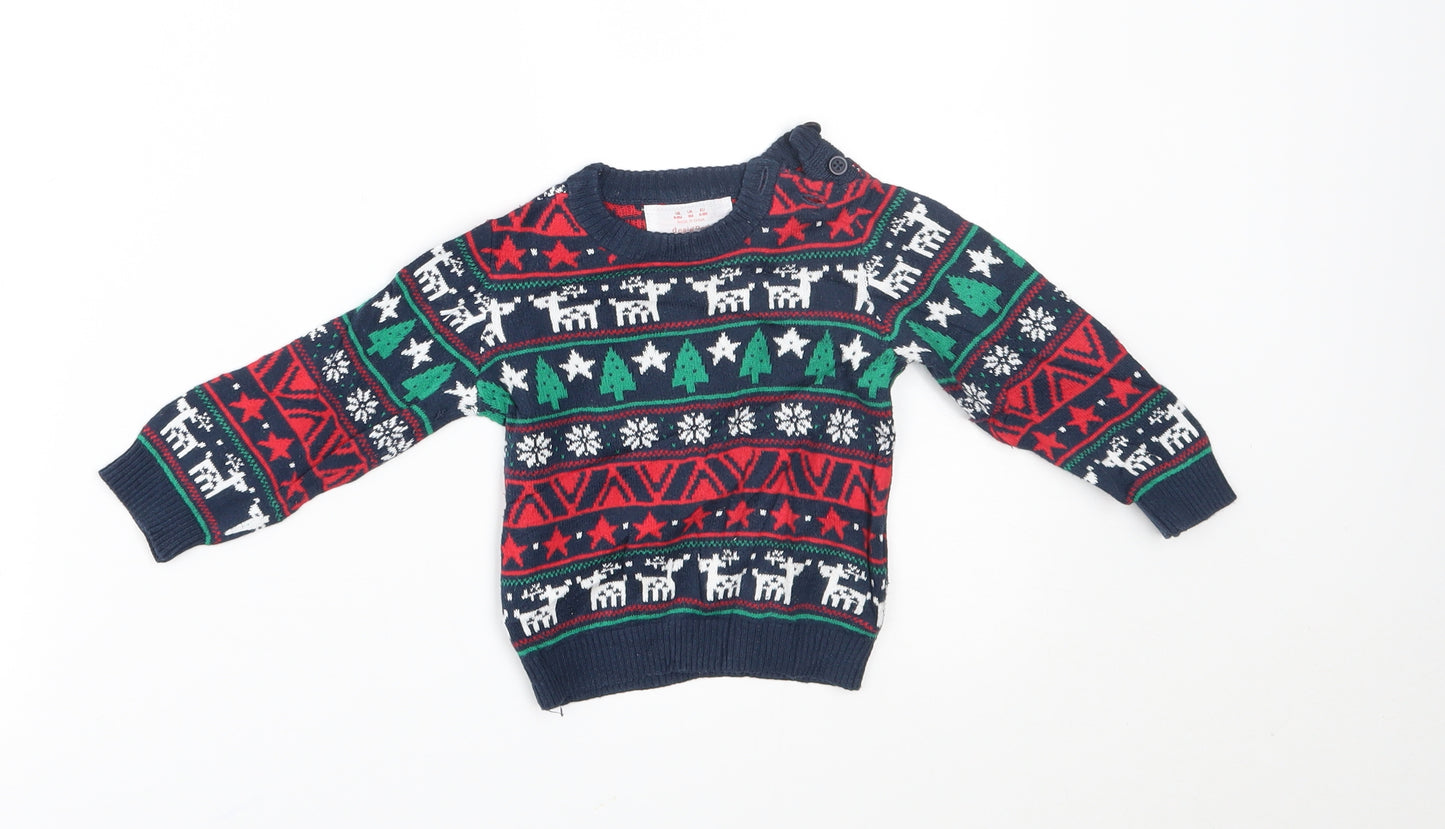 F&F Baby Blue Fair Isle  Pullover Jumper Size 6-9 Months  - christmas