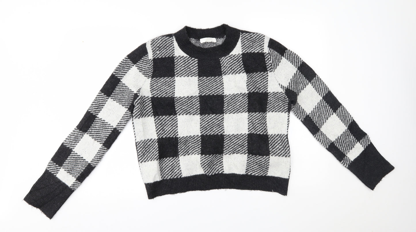 H&M Womens Grey Plaid  Pullover Jumper Size XS