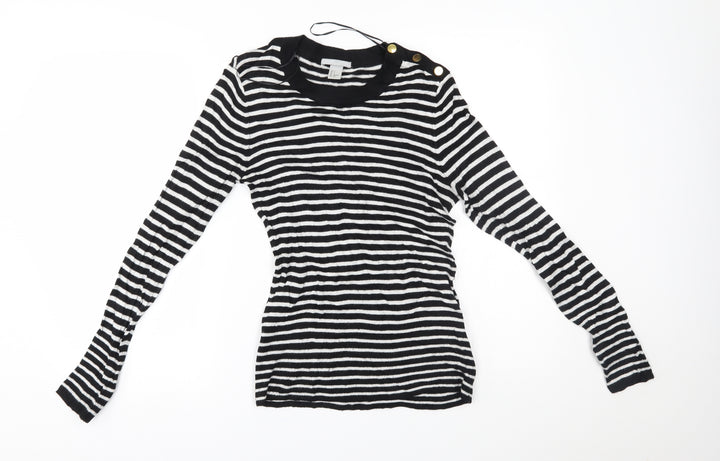 H&M Womens Black Striped  Pullover Jumper Size S