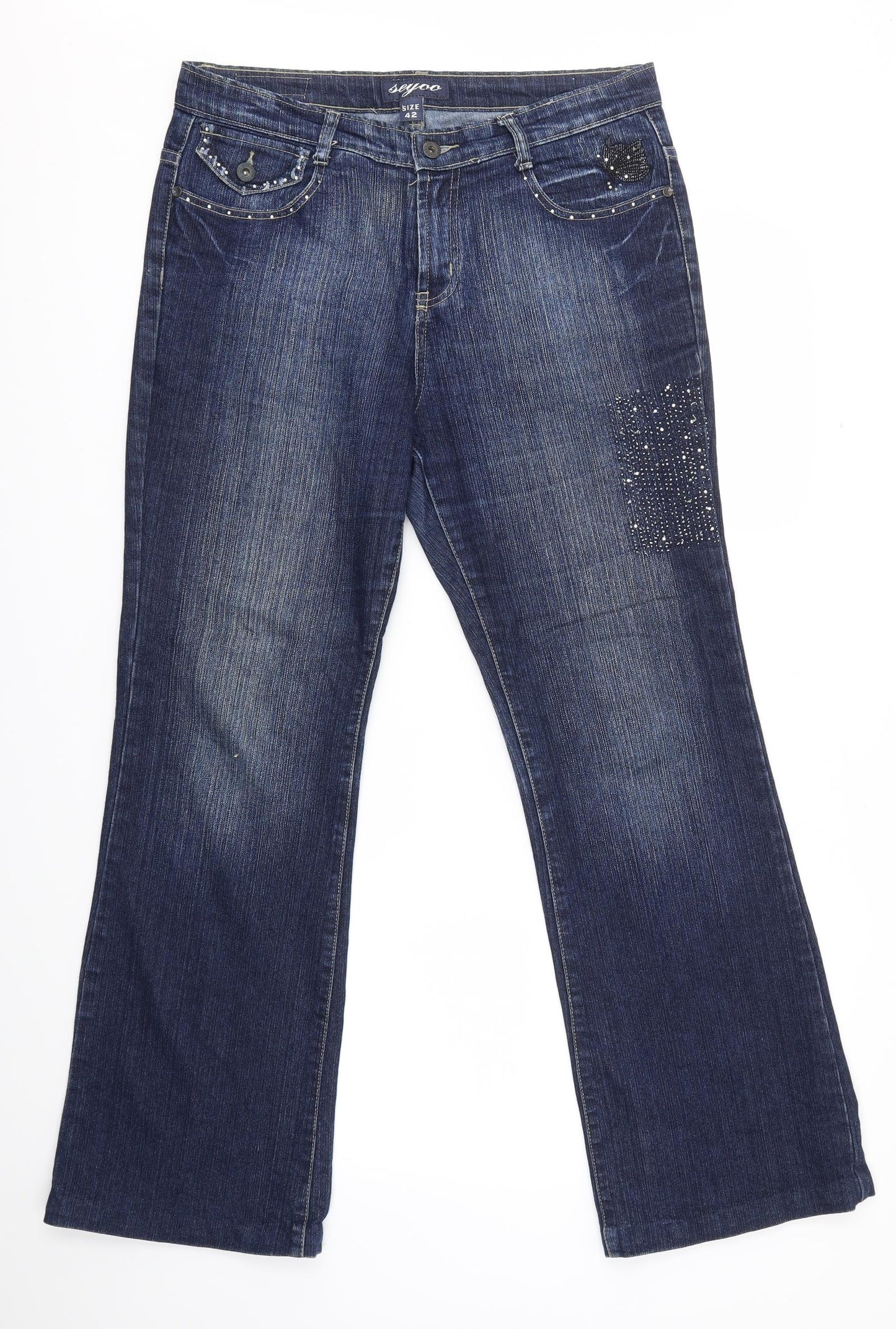 Seyoo Womens Blue   Bootcut Jeans Size 14 L30 in