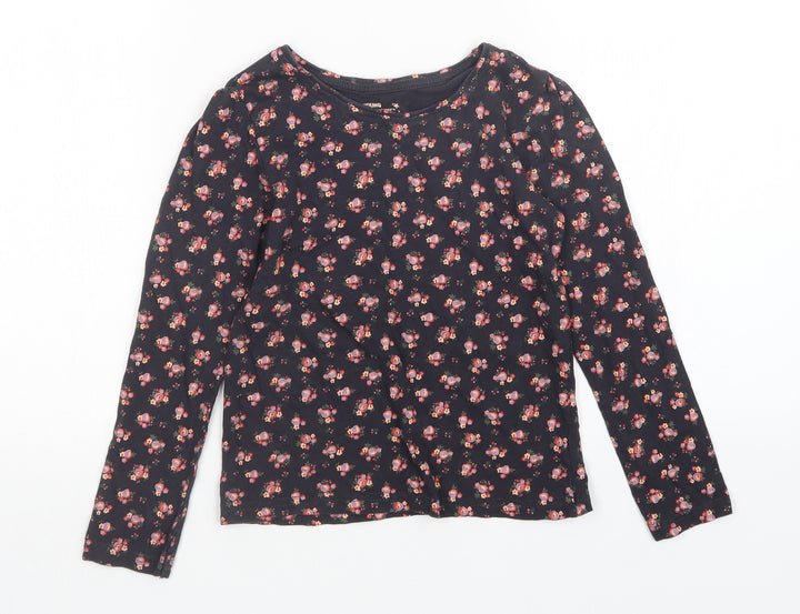 Young Dimension Girls Black Floral Basic T-Shirt Size 6-7 Years