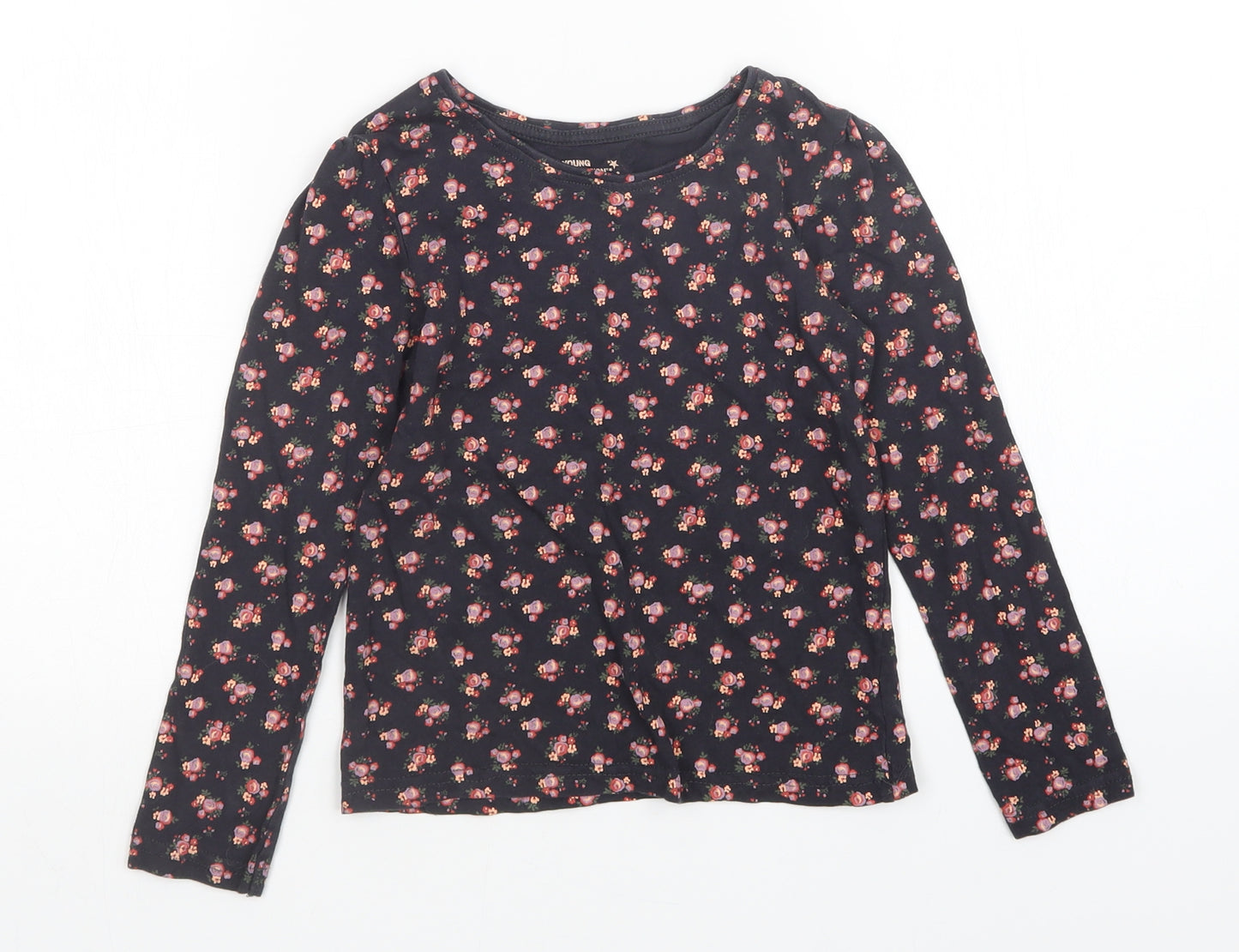 Young Dimension Girls Black Floral  Basic T-Shirt Size 6-7 Years