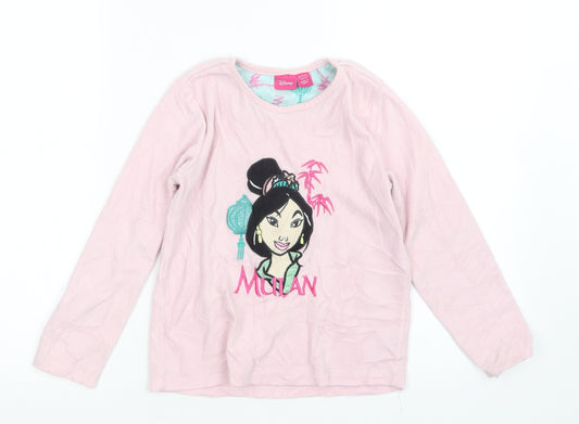 Front view of Primark girls’ pink top pyjama top, size 8-9, years - mulan