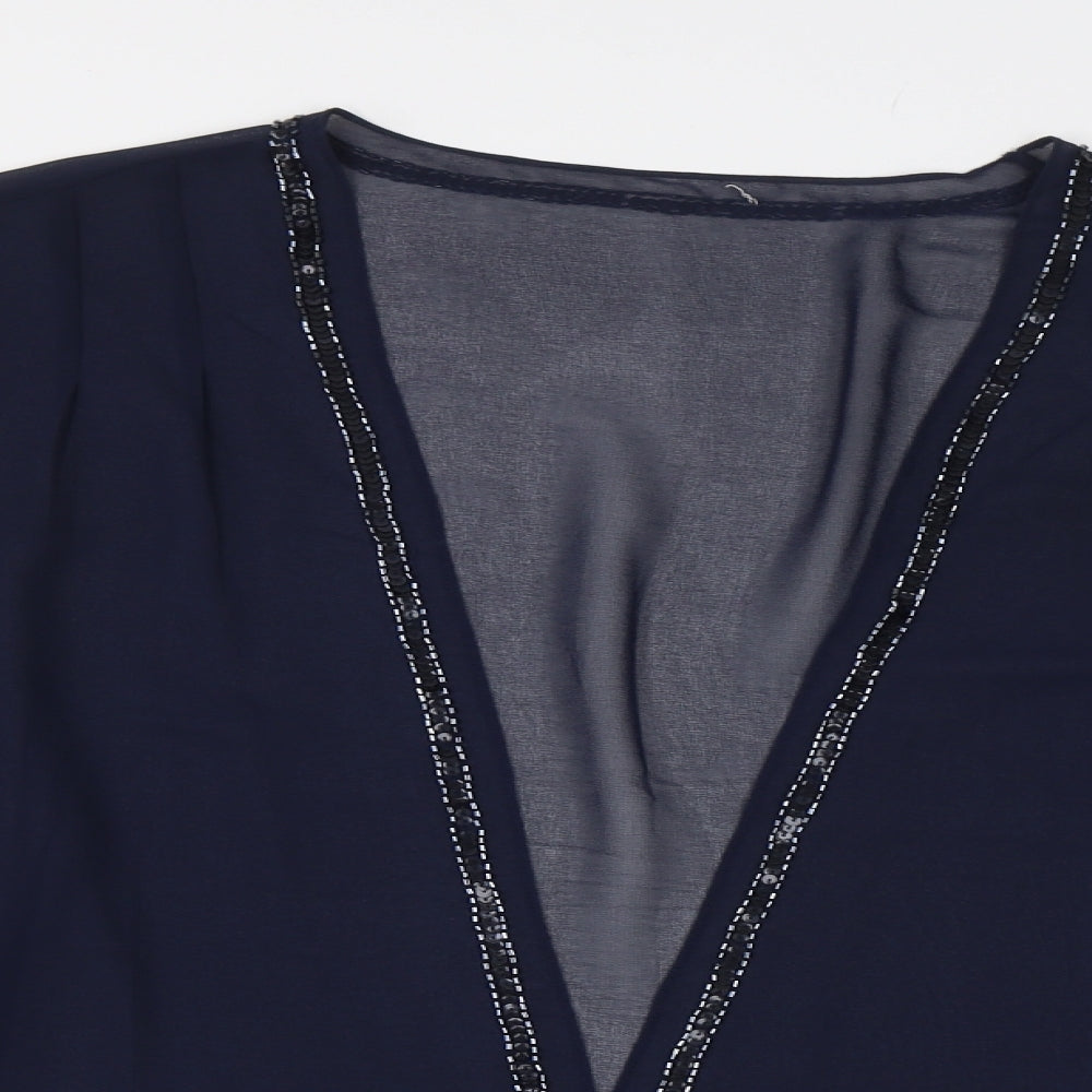 Nightingales Womens Blue   Overcoat Blazer Size 26  - Sequin detail
