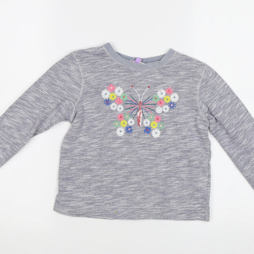 John Lewis Girls Grey Floral  Pullover Sweatshirt Size 7 Years  - Butterfly
