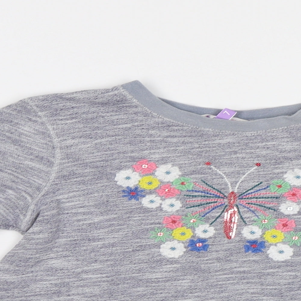 John Lewis Girls Grey Floral  Pullover Sweatshirt Size 7 Years  - Butterfly