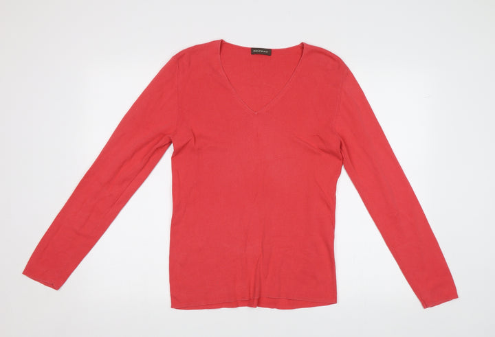 Repeat Womens Red Knit Henley Jumper Size S