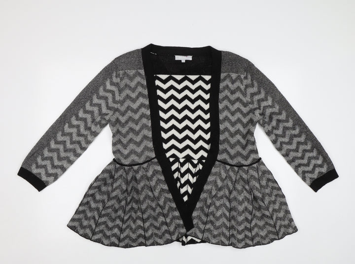 M&S Womens Black Striped Cardigan Jumper Size 12