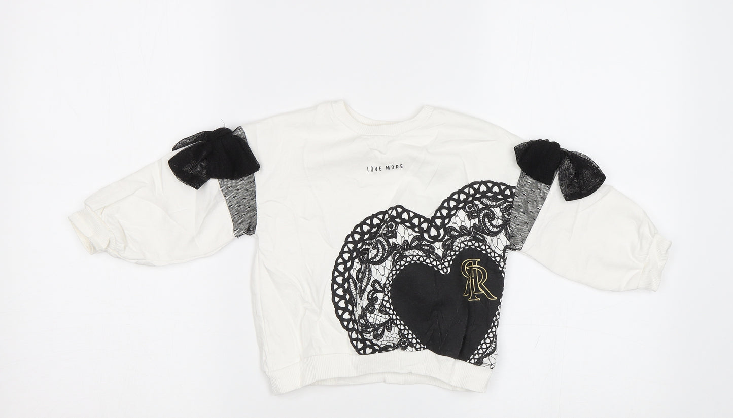 River Island Girls White   Pullover Sweatshirt Size 2-3 Years  - Heart