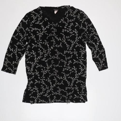 Es Se Plus Womens Black Floral  Basic Blouse Size L