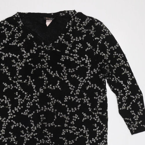 Es Se Plus Womens Black Floral  Basic Blouse Size L