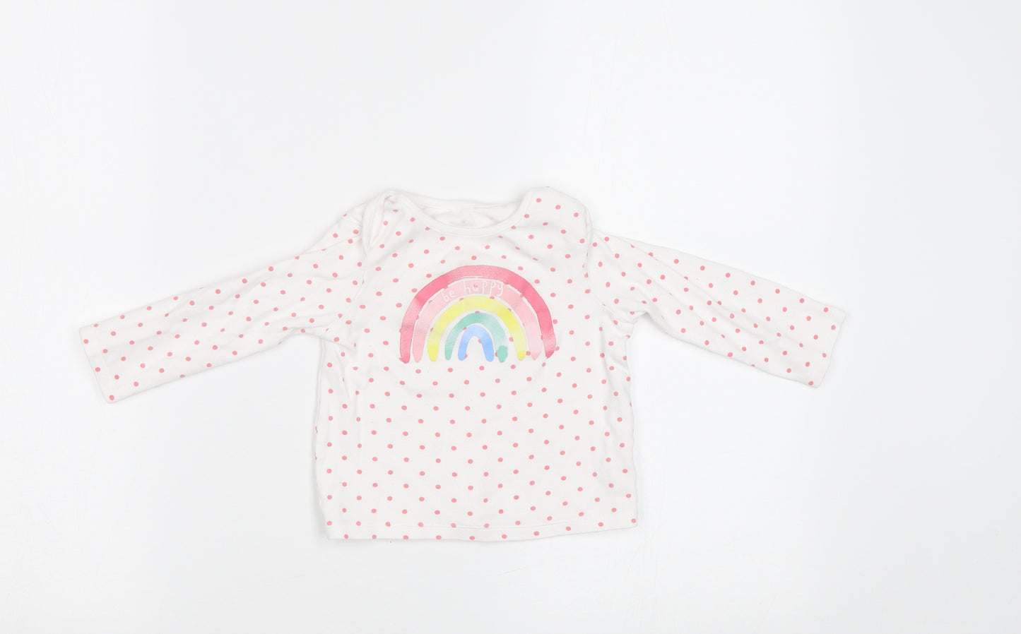 F&F Baby White Polka Dot  Basic T-Shirt Size 12-18 Months  - Rainbow