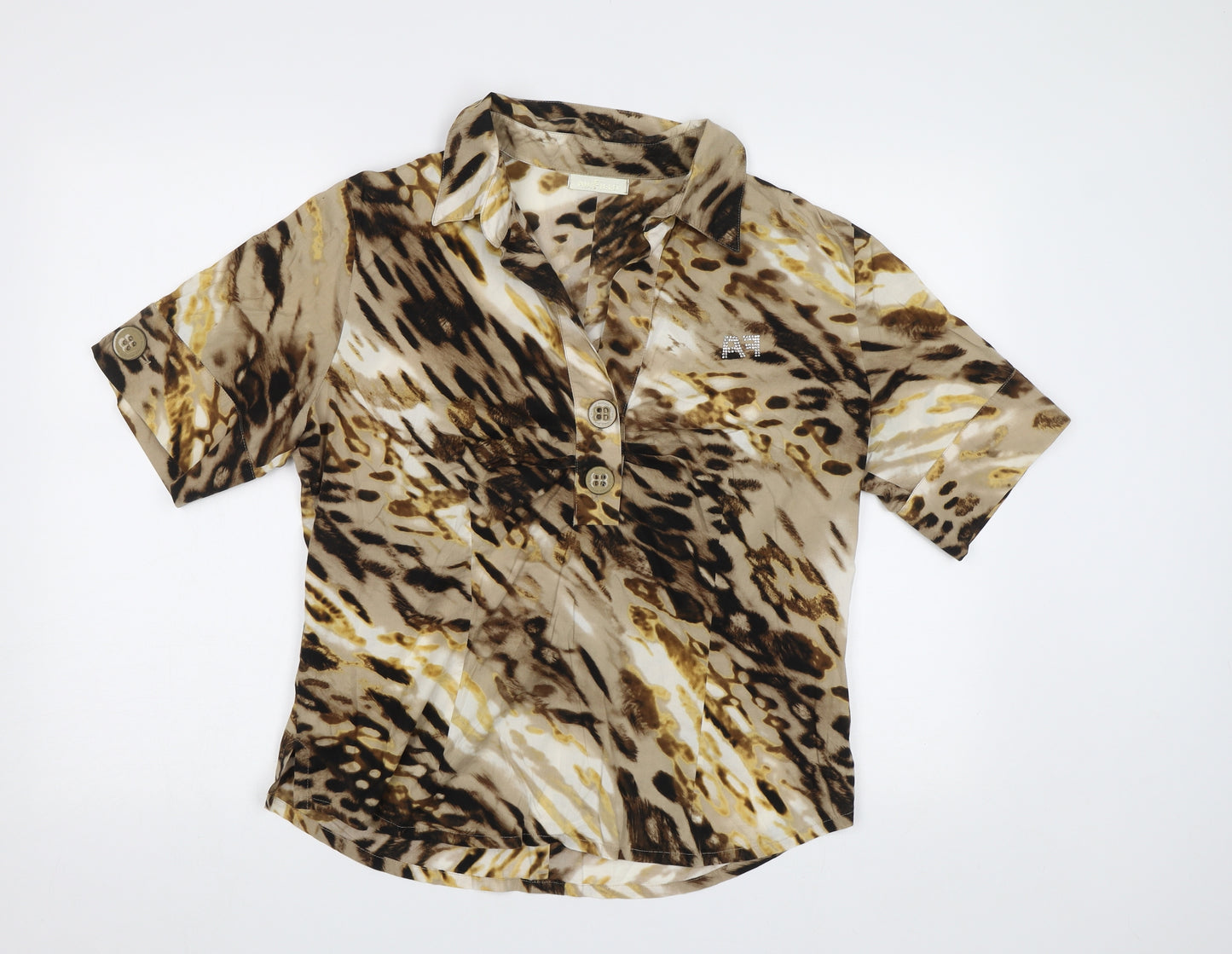 Air Field Womens Brown Animal Print  Basic Button-Up Size L
