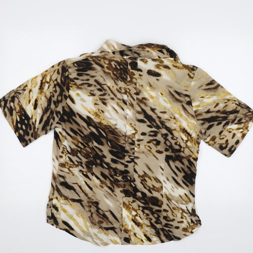 Air Field Womens Brown Animal Print  Basic Button-Up Size L