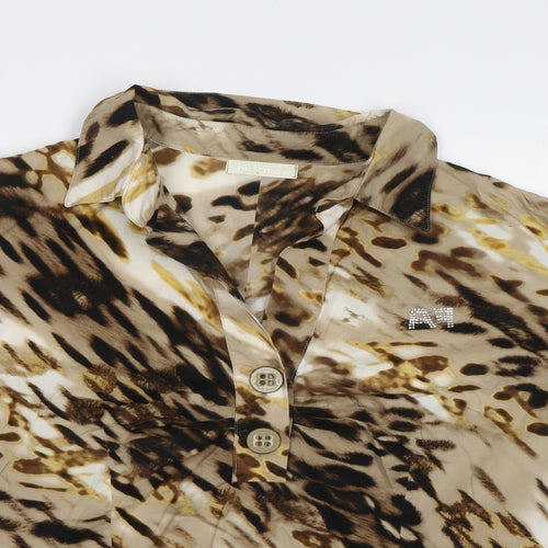 Air Field Womens Brown Animal Print  Basic Button-Up Size L
