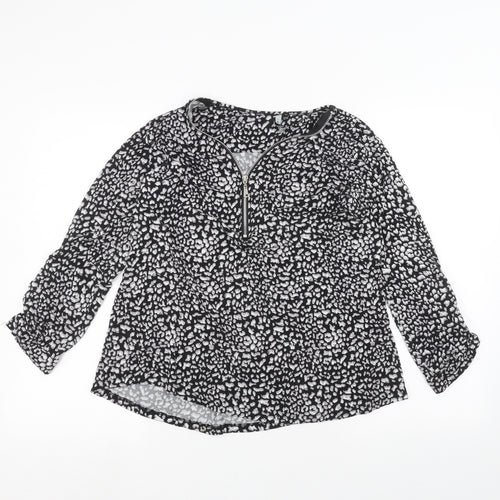 intuition Womens Black Animal Print  Basic T-Shirt Size 12