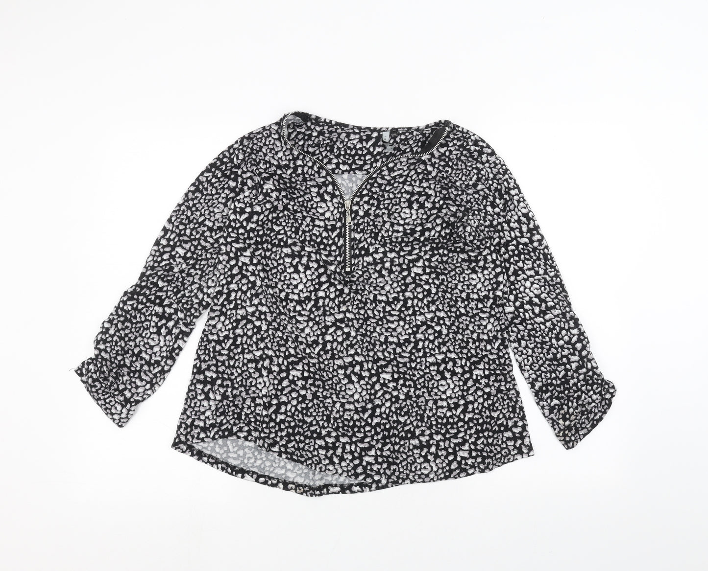 intuition Womens Black Animal Print  Basic T-Shirt Size 12