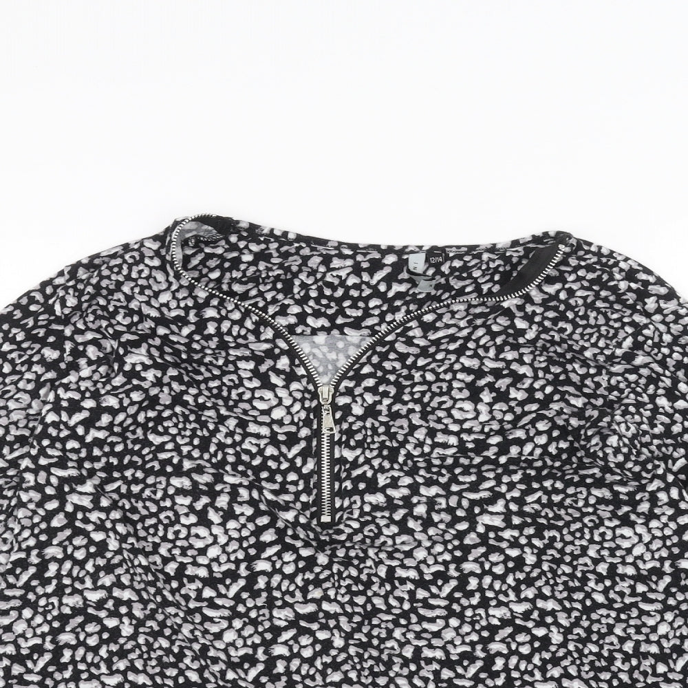 intuition Womens Black Animal Print  Basic T-Shirt Size 12