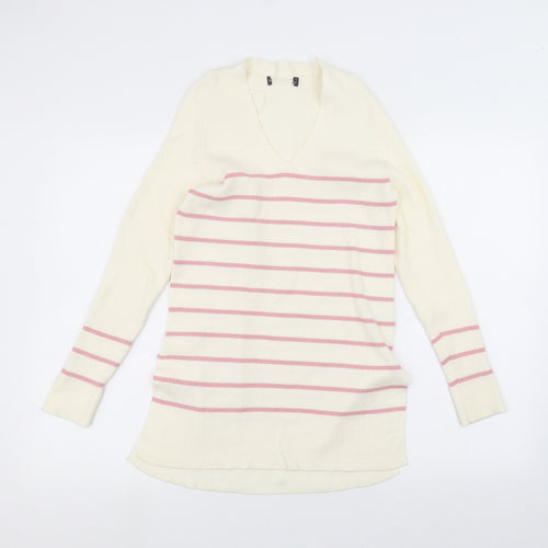 Marks and Spencer Womens White Striped  Pullover Jumper Size 8