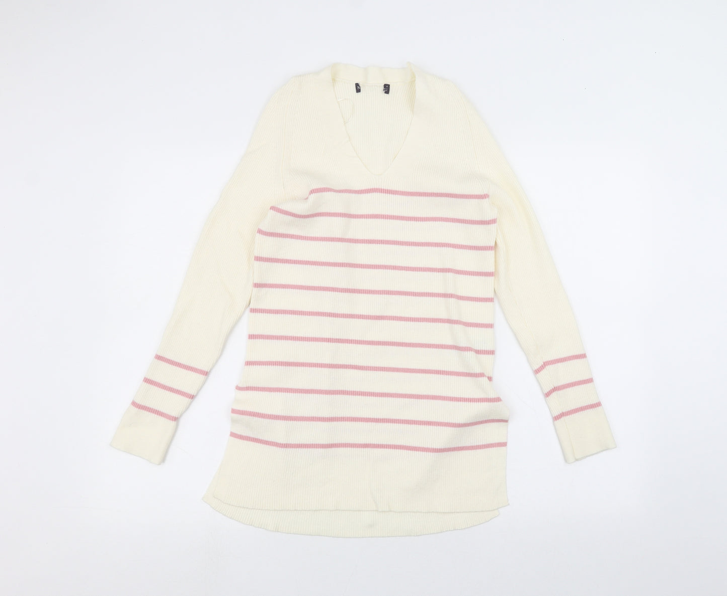 Marks and Spencer Womens White Striped  Pullover Jumper Size 8