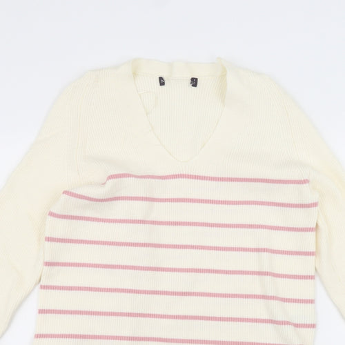 Marks and Spencer Womens White Striped  Pullover Jumper Size 8