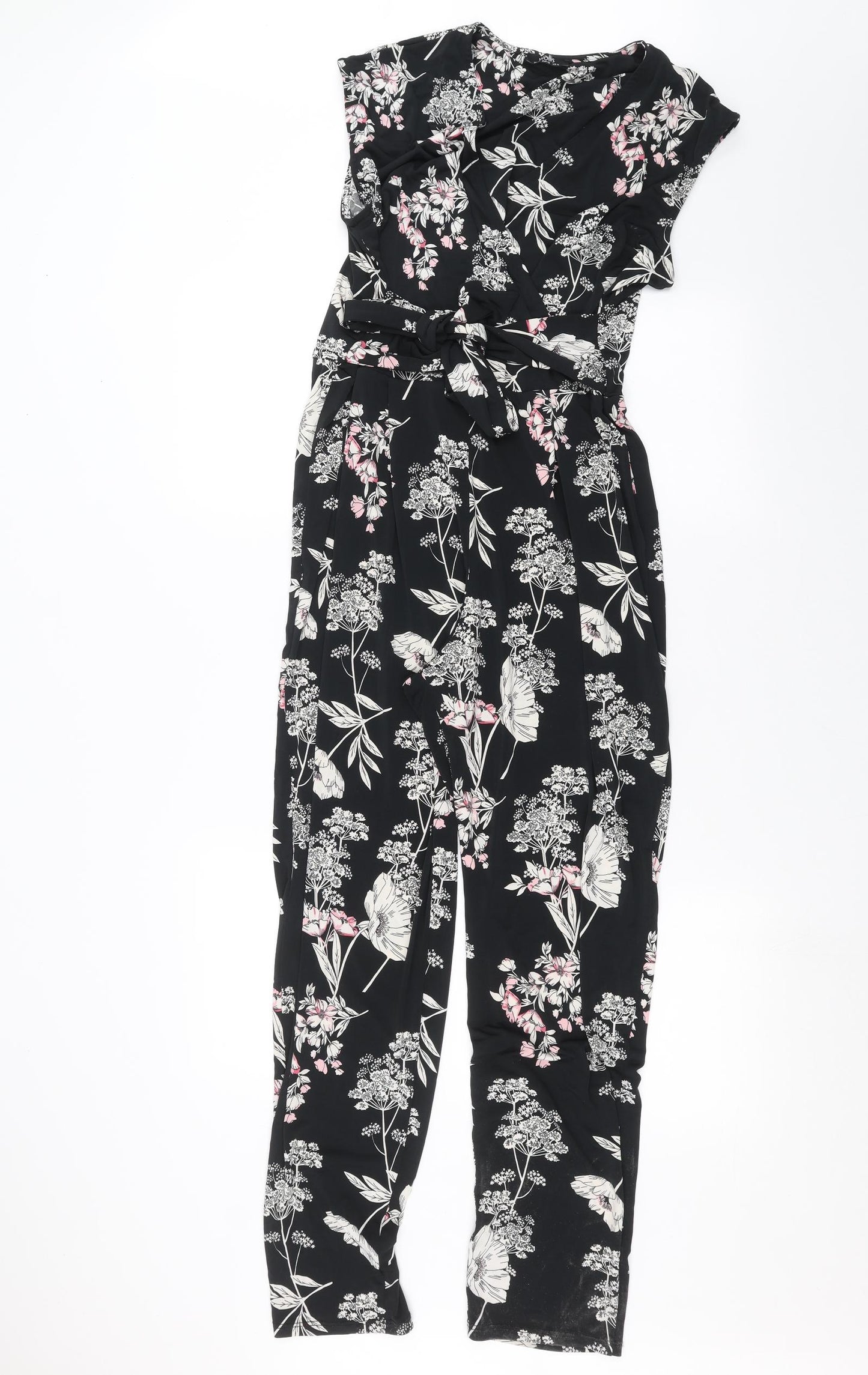 Wallis Womens Black Floral  Jumpsuit One-Piece Size 14