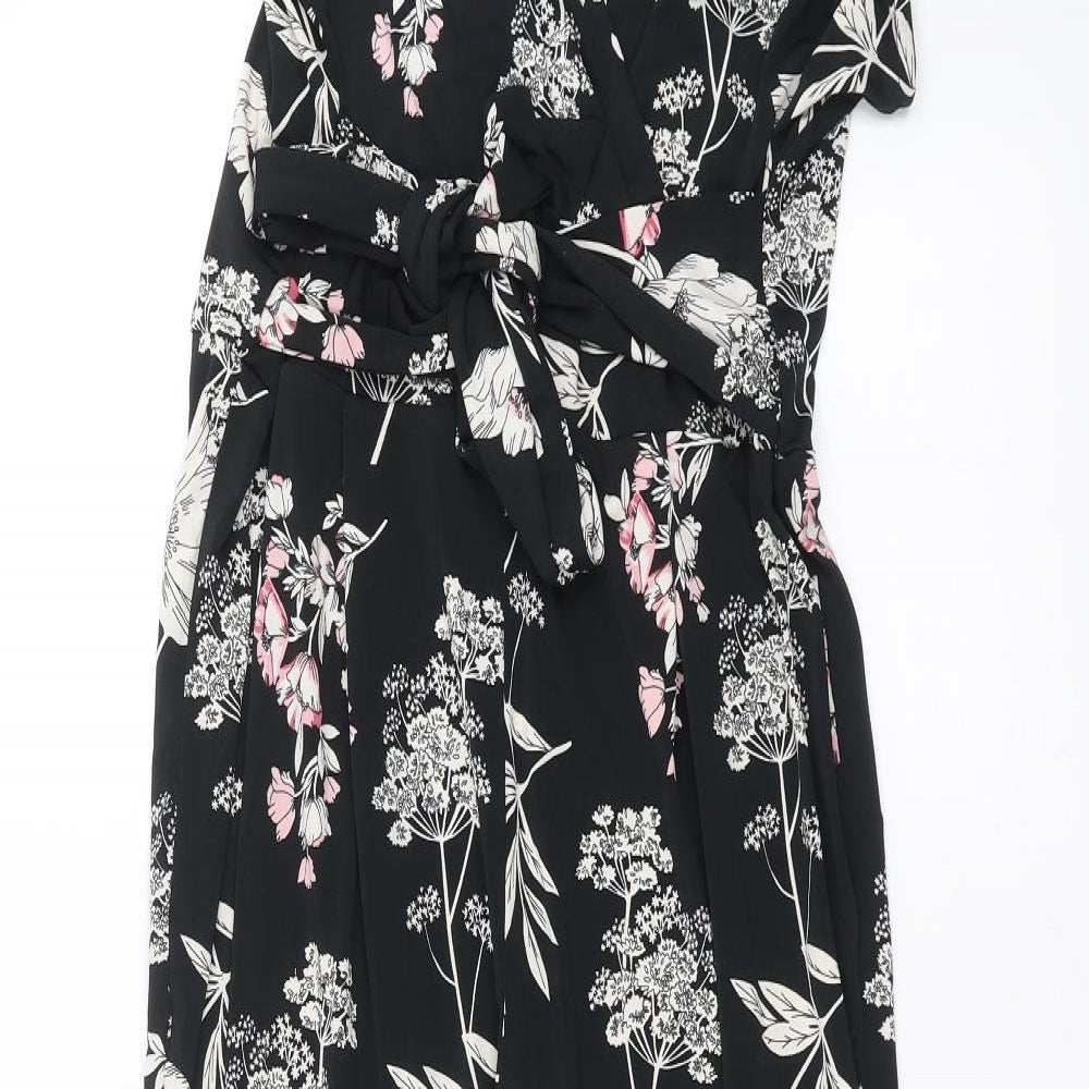Wallis Womens Black Floral  Jumpsuit One-Piece Size 14