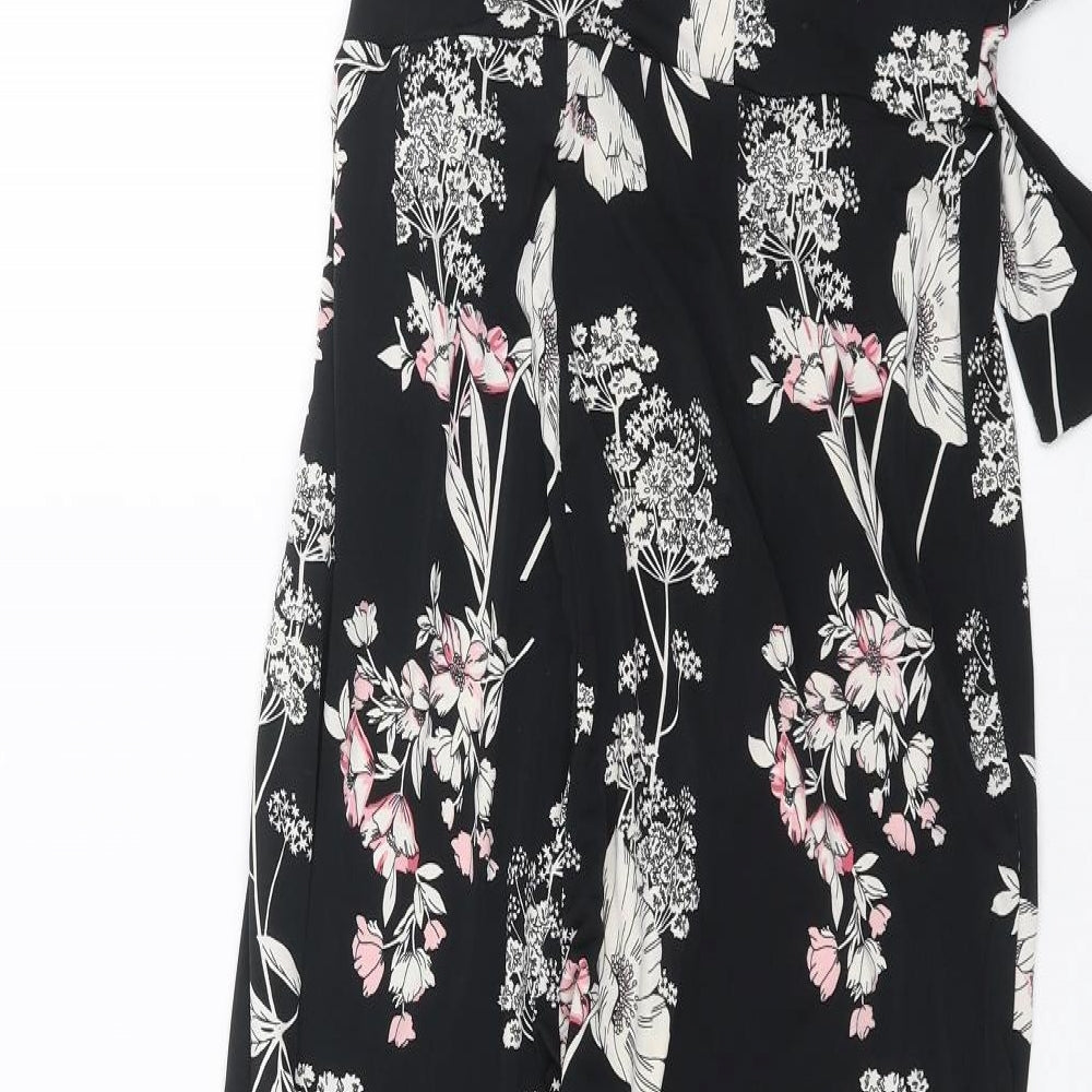 Wallis Womens Black Floral  Jumpsuit One-Piece Size 14