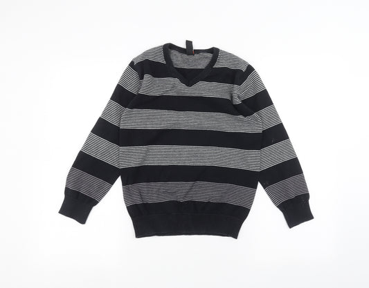 Backflips Boys Black Striped  Pullover Jumper Size 9-10 Years