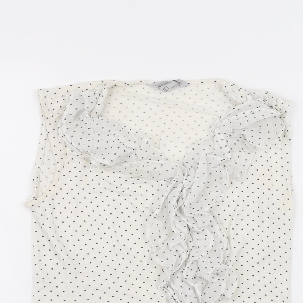 H&M Womens White Polka Dot  Basic T-Shirt Size S