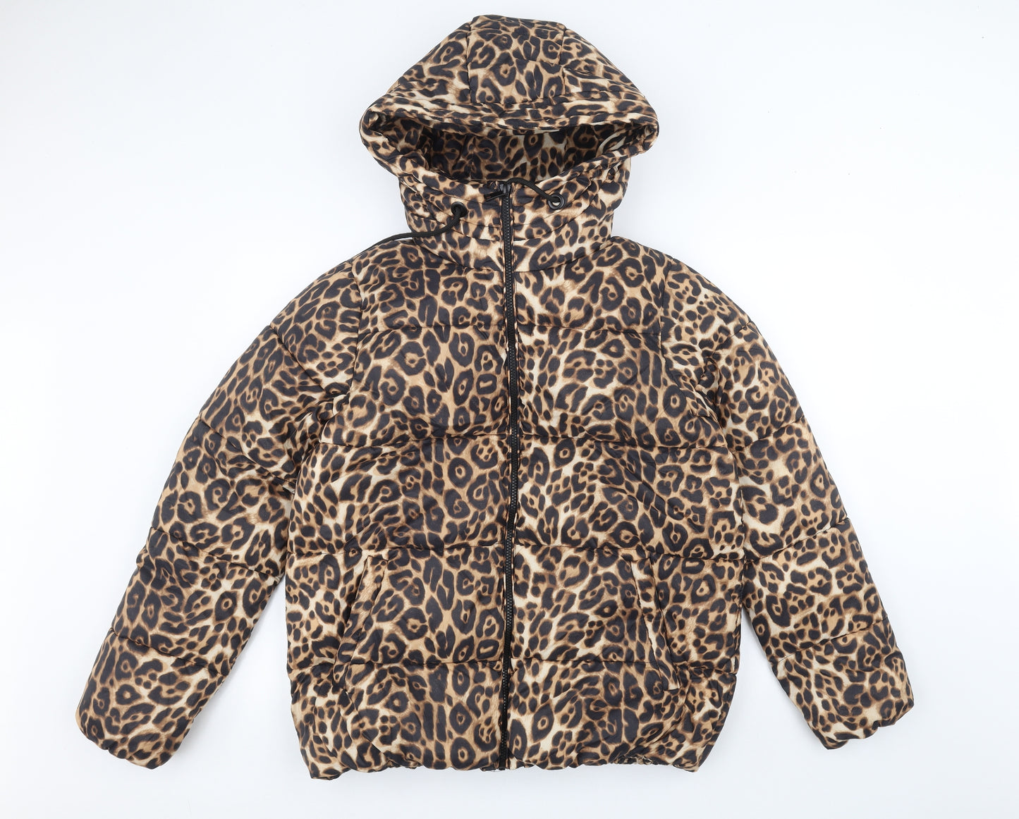 Papaya Womens Brown Animal Print  Puffer Jacket Coat Size 10