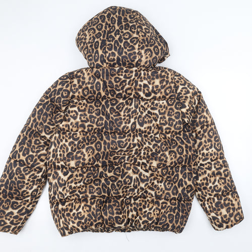 Papaya Womens Brown Animal Print  Puffer Jacket Coat Size 10