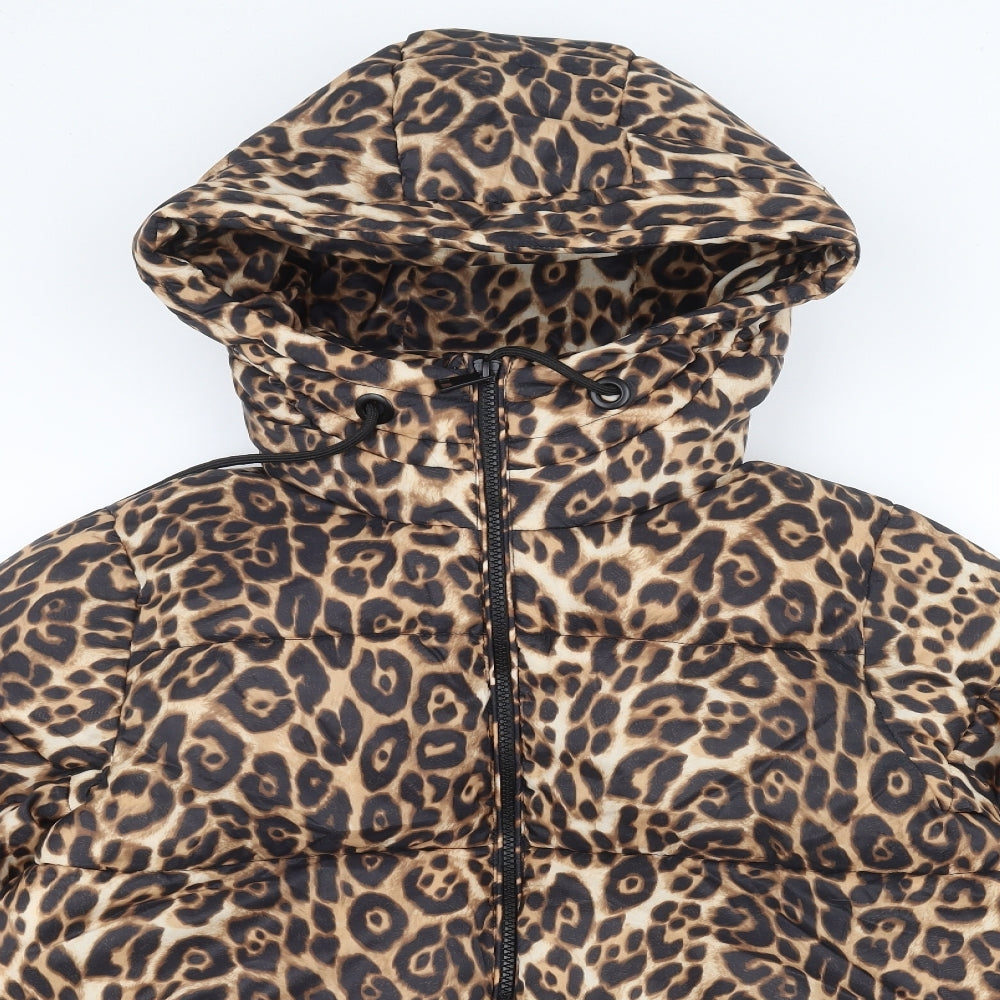 Papaya Womens Brown Animal Print  Puffer Jacket Coat Size 10