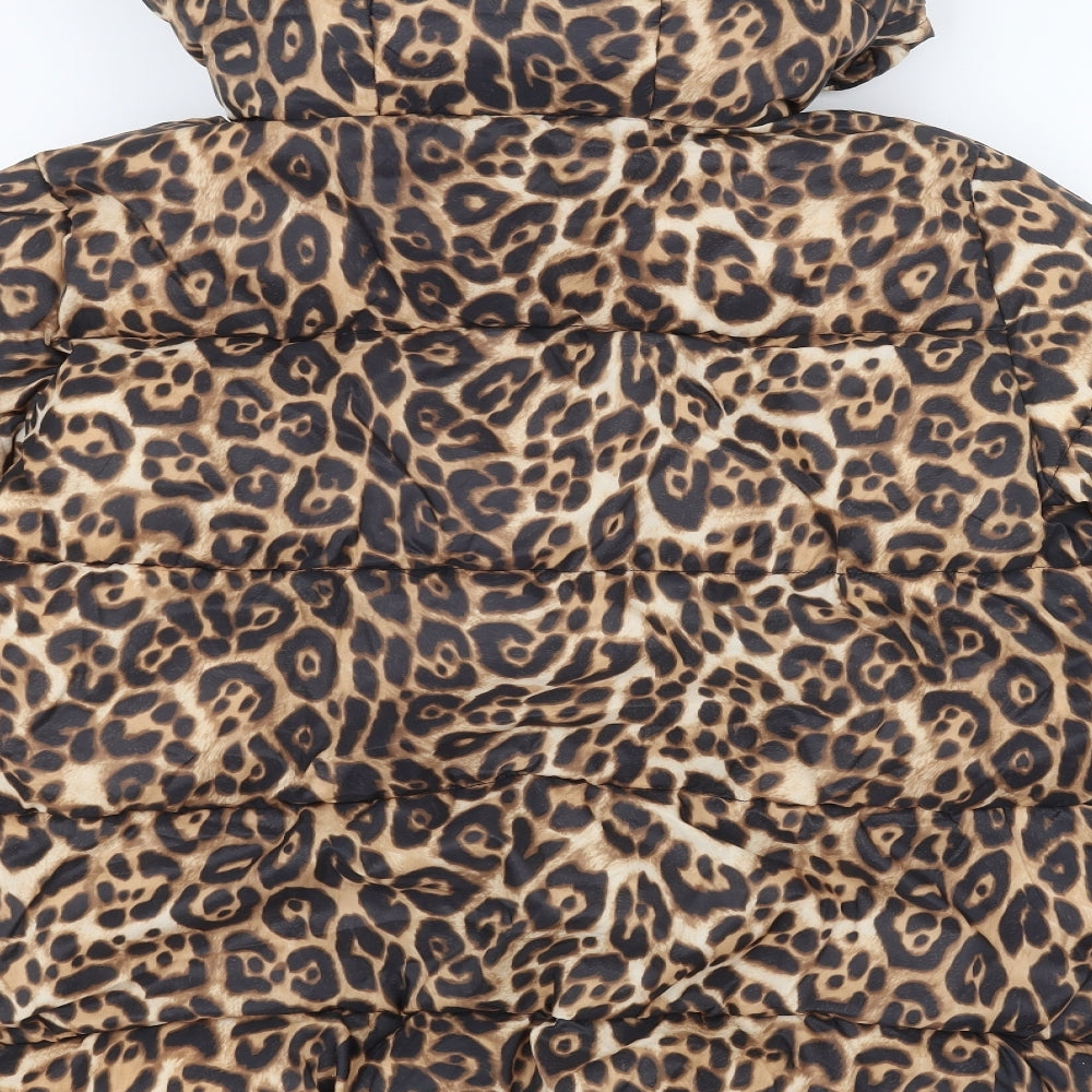 Papaya Womens Brown Animal Print  Puffer Jacket Coat Size 10