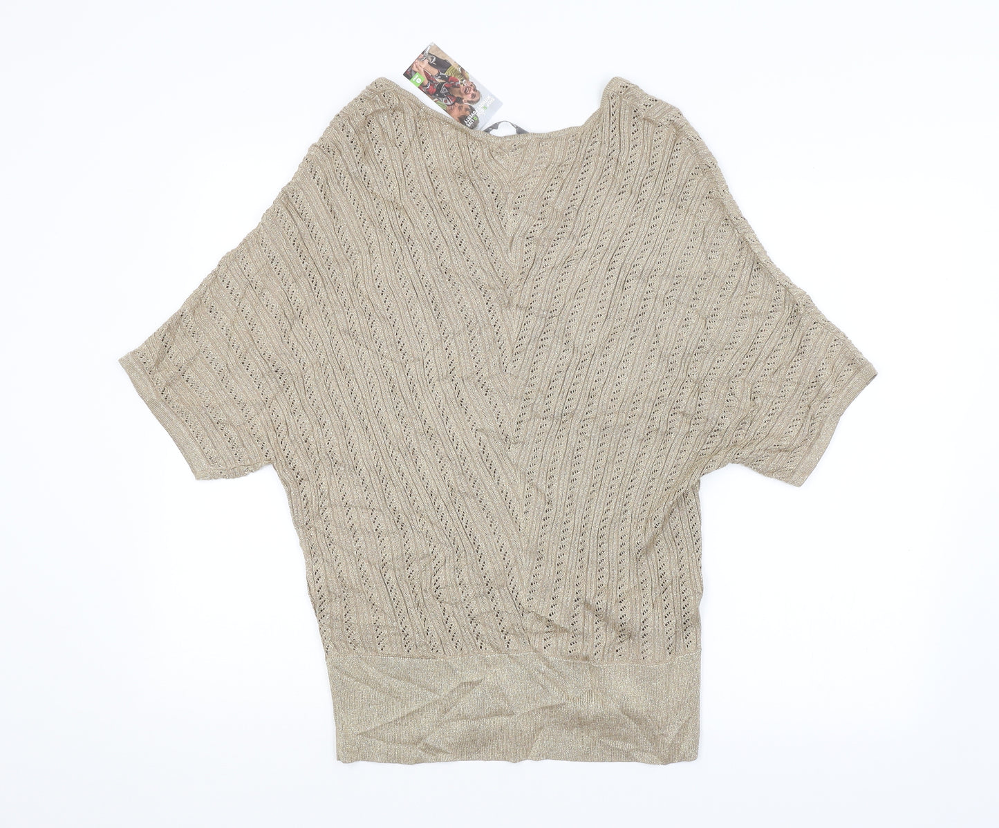 LAVITTA Womens Gold Argyle/Diamond  Pullover Jumper Size M