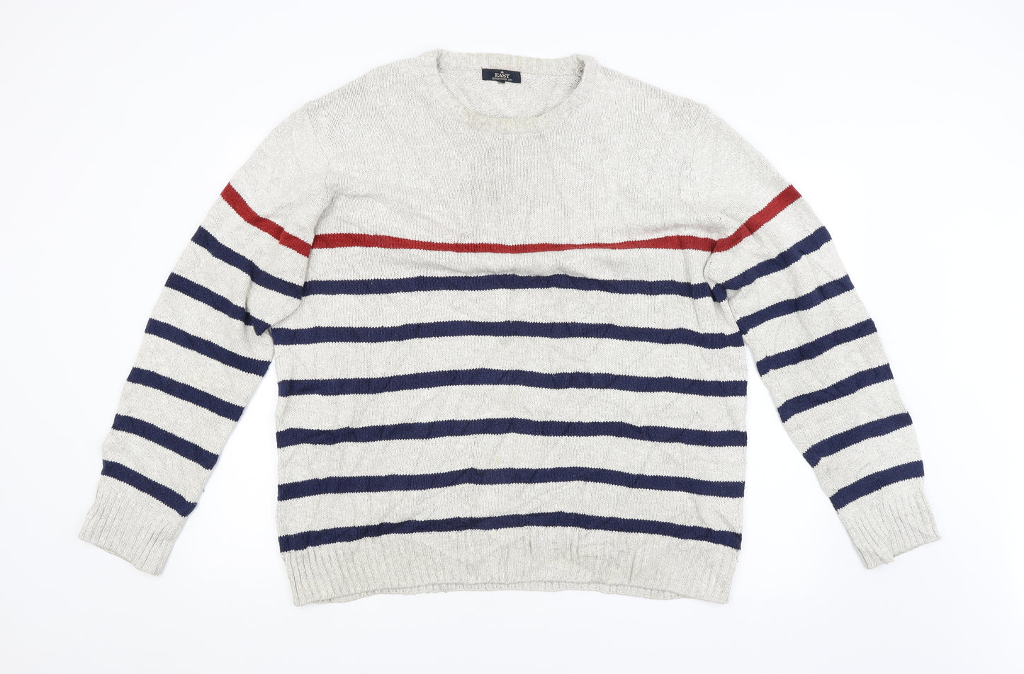 Easy Mens Grey Striped  Pullover Jumper Size L