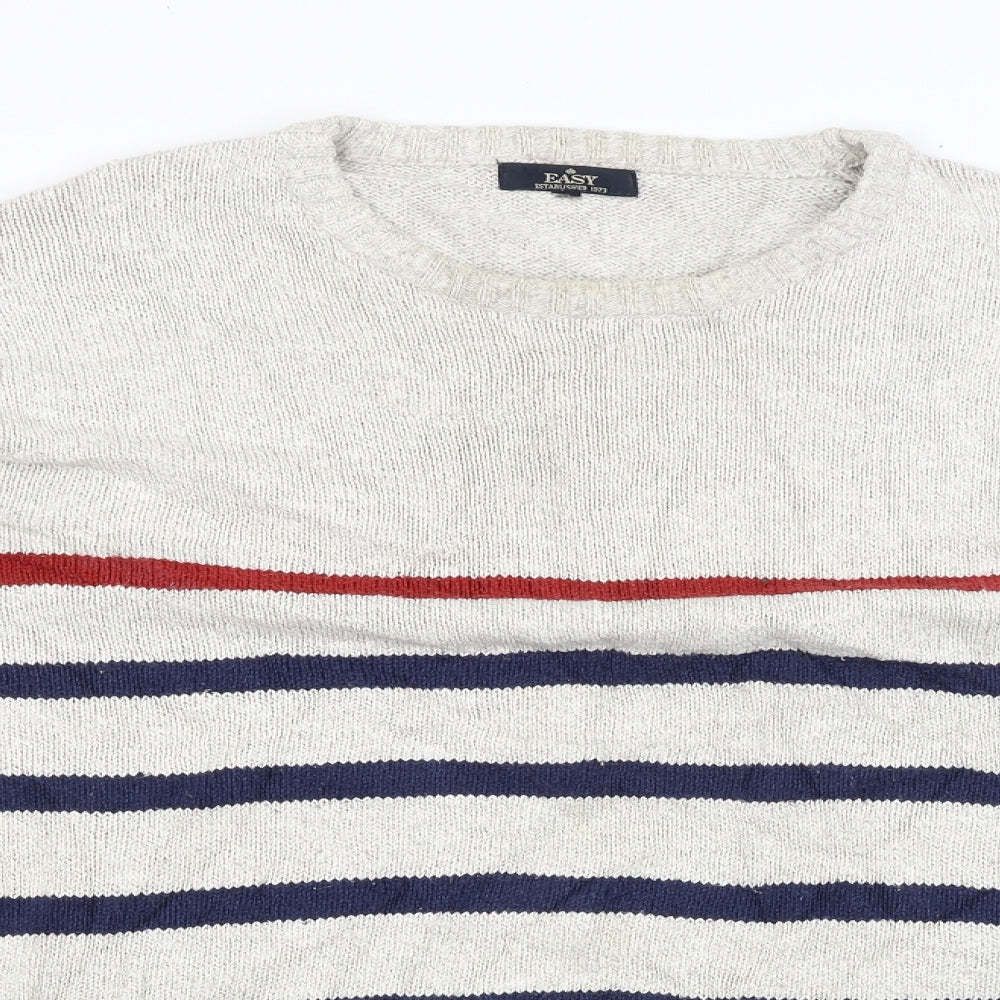 Easy Mens Grey Striped  Pullover Jumper Size L