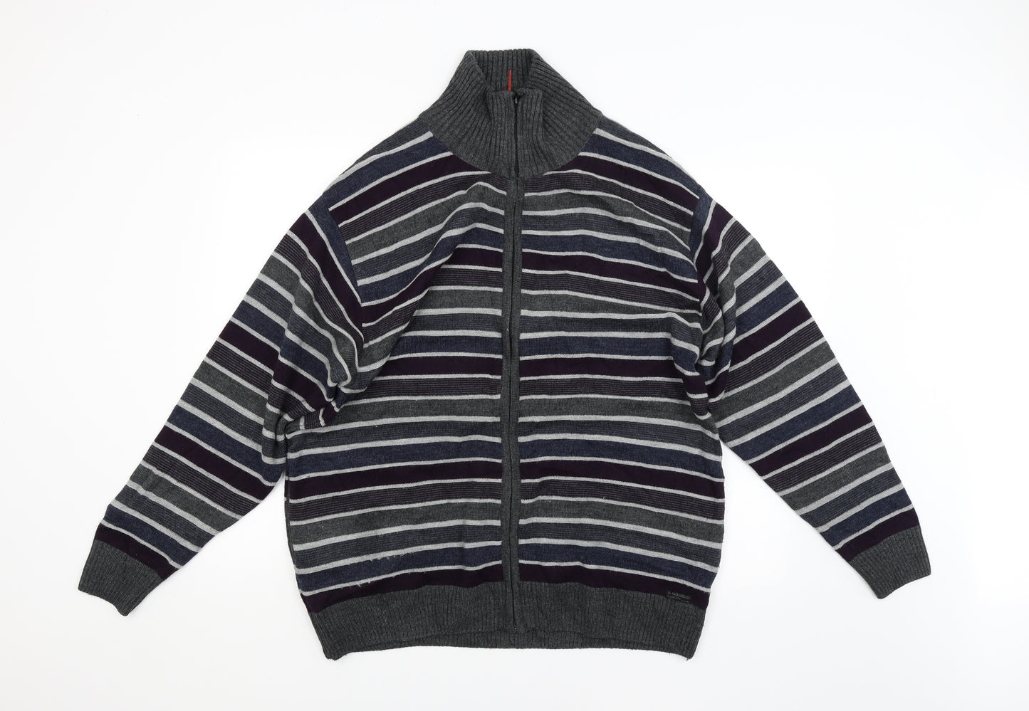 Preworn Mens Grey Striped  Full Zip Sweatshirt Size 3XL
