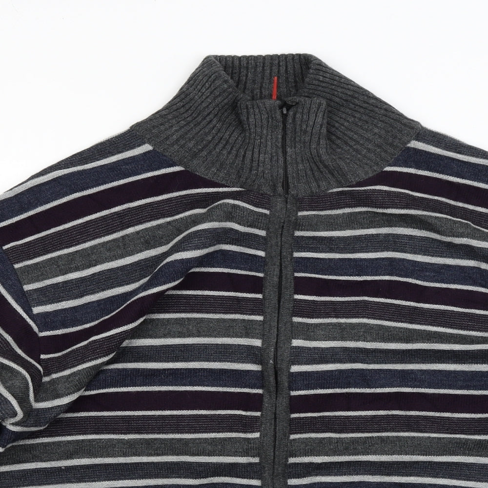 Preworn Mens Grey Striped  Full Zip Sweatshirt Size 3XL