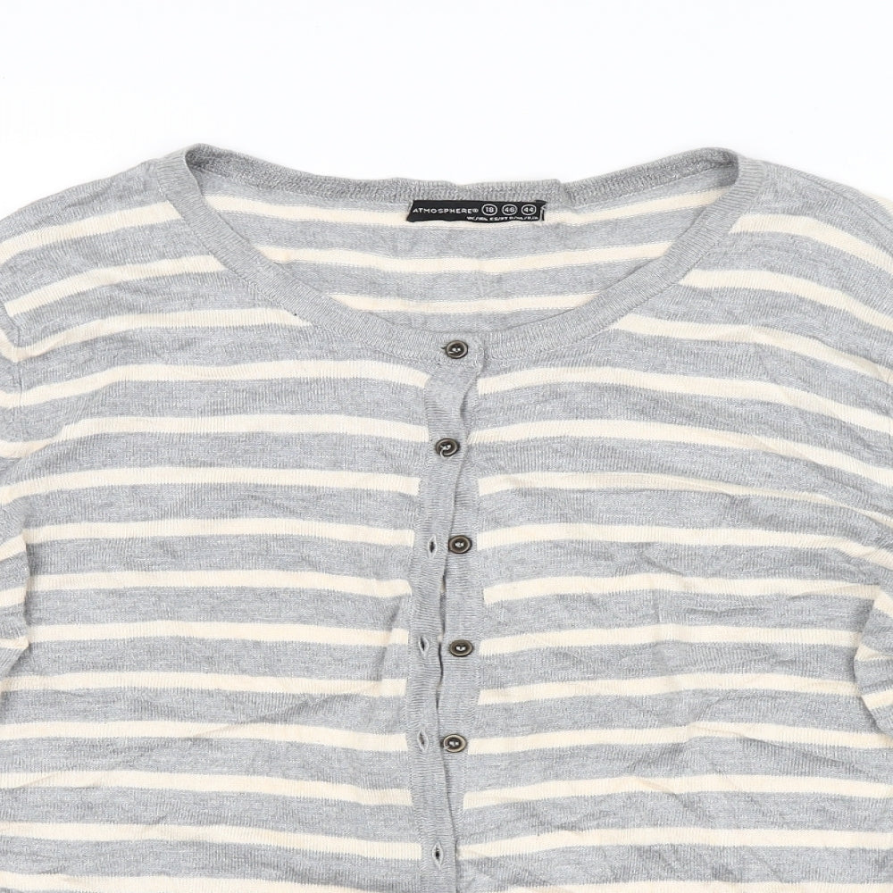 Atmosphere Womens Grey Striped  Cardigan Jumper Size 18