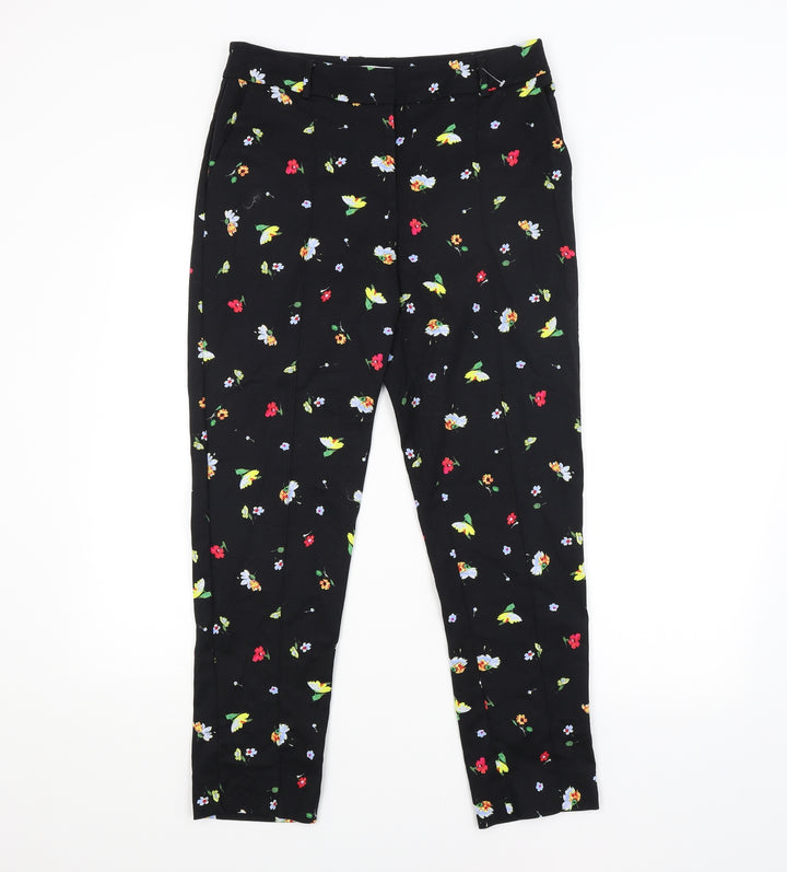 Warehouse Womens Black Floral Trousers Size 10 L26 in