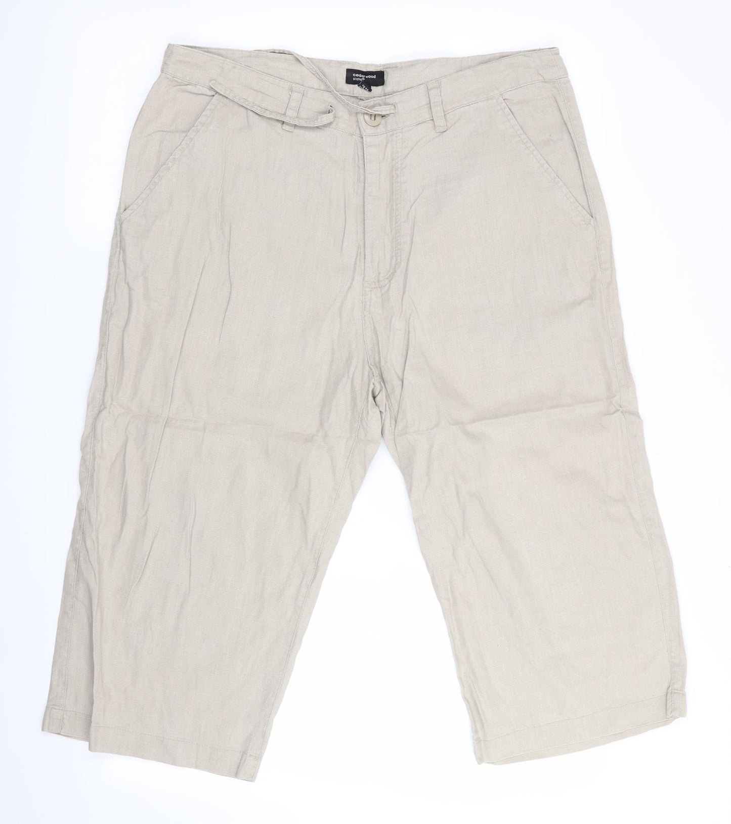 Cedar Wood State Mens Beige   Cropped Trousers Size 34 in L20 in - Linen Look Trousers
