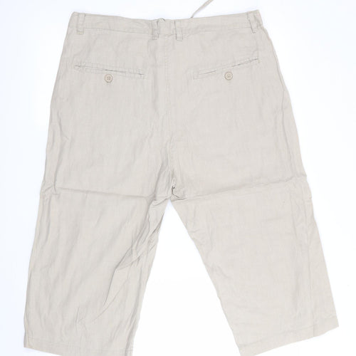 Cedar Wood State Mens Beige   Cropped Trousers Size 34 in L20 in - Linen Look Trousers