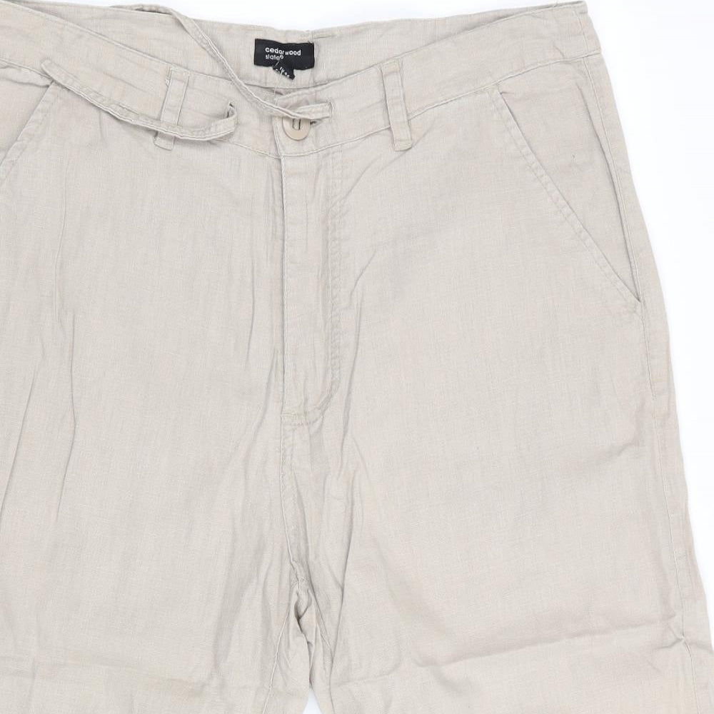 Cedar Wood State Mens Beige   Cropped Trousers Size 34 in L20 in - Linen Look Trousers